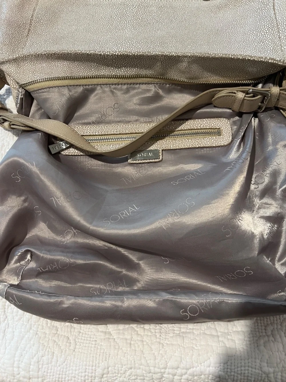 Sorial Lexi metallic taupe stingray-embossed leather hobo bag